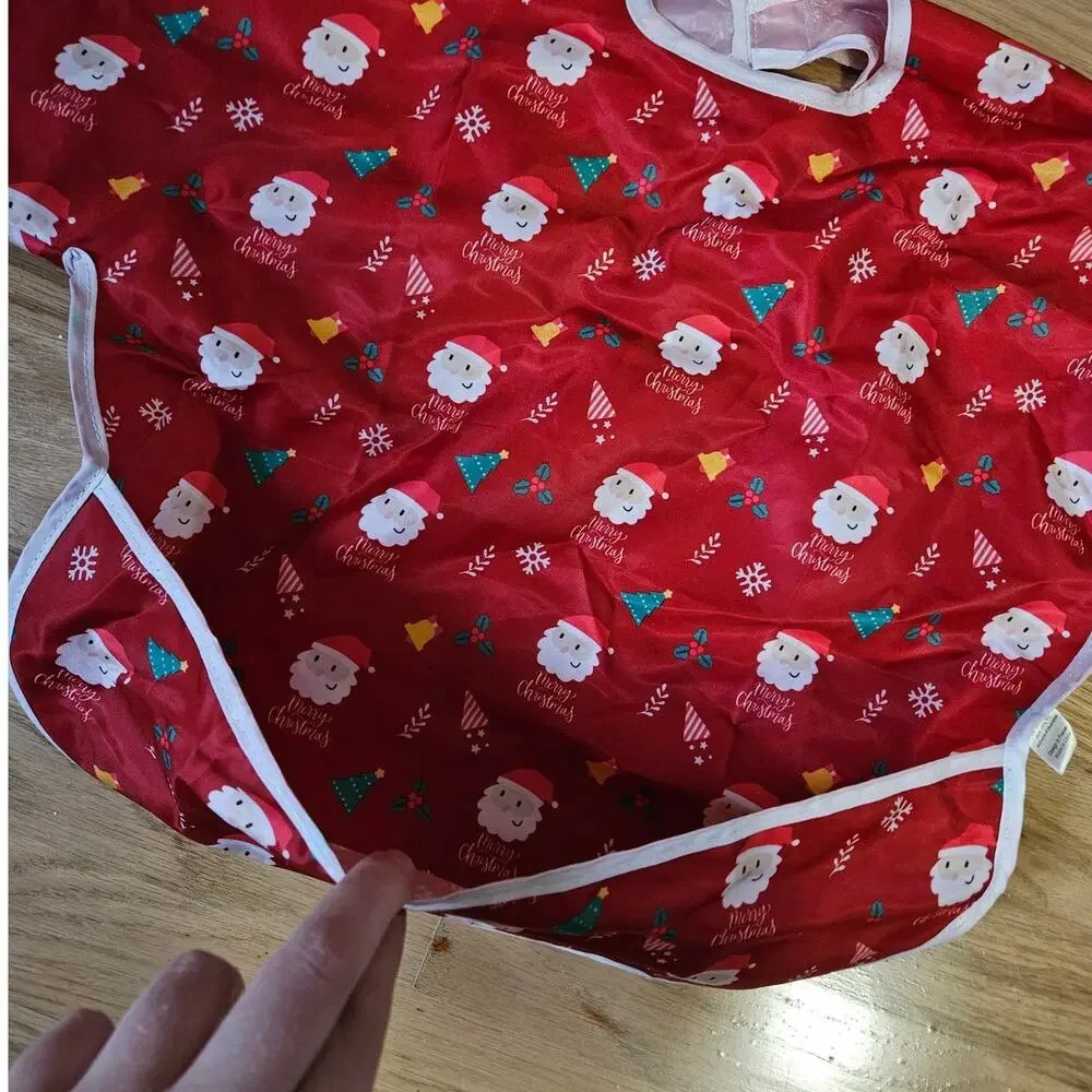 Santa Pattern Full Sleeve Waterproof Bib for Feeding or Painting 6-36 months